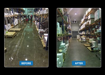 Before & After | A flood damage recovery job by Disaster Restoration Singapore in a warehouse